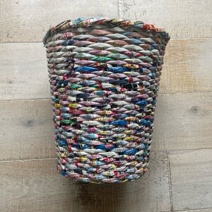 Colorful Handwoven Woven Recycled Paper Wastebasket Trash Can Basket